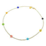 Dana Levy Multicolour Evil Eye Flower Charm Freshwater Pearl Necklace - Gold Plate 