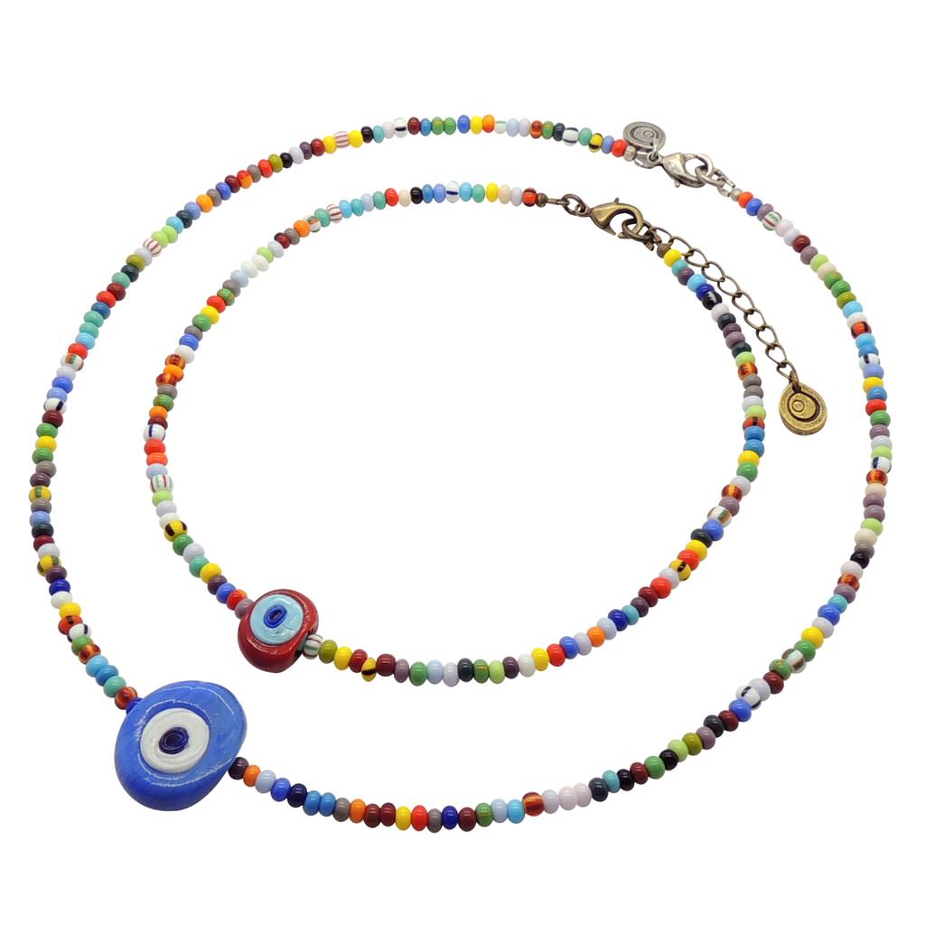 Dana Levy Multicolour Evil Eye Nugget Charm Balagan Glass Bead Necklace - Necklace and Choker Mix