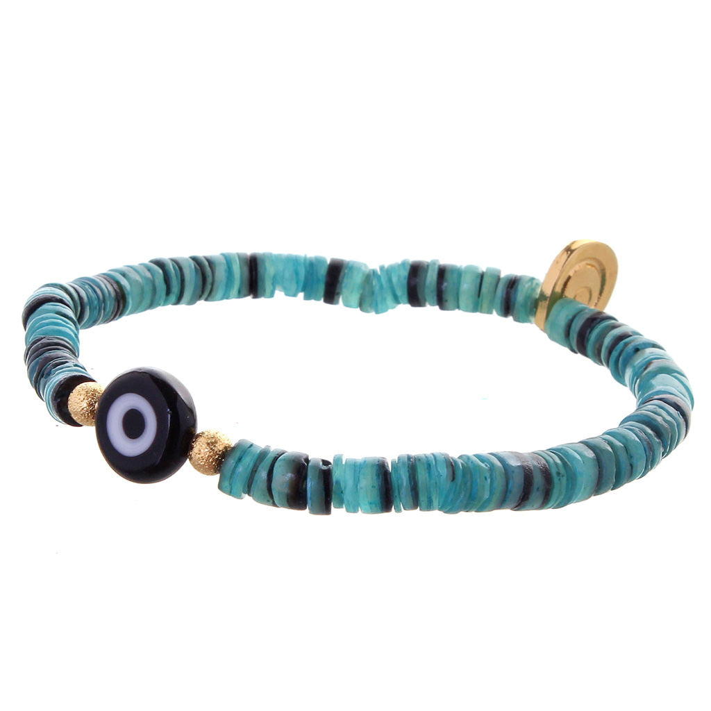Dana Levy Multicolour Evil Eye Charm Shell Bracelet - Black Turquoise