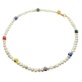 Dana Levy Multicolour Glass Evil Eye Rondelle Charms Freshwater Pearl Necklace