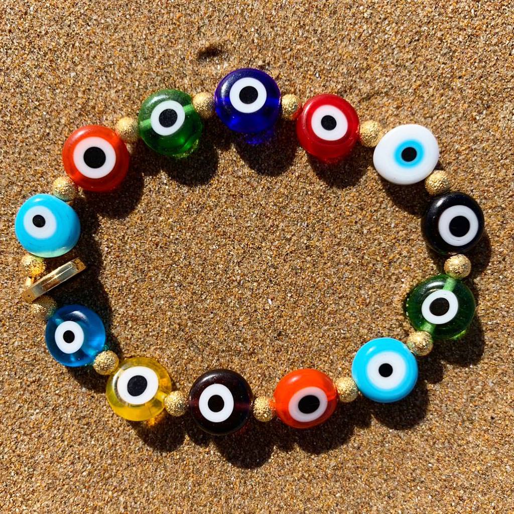 Dana Levy Multicolour Evil Eye Charm Bracelet - Gold Plate on Sand