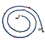 Dana Levy Multicolour Mini Symbol Beaded Glasses Chain - Peace Symbol / Denim Blue Beads