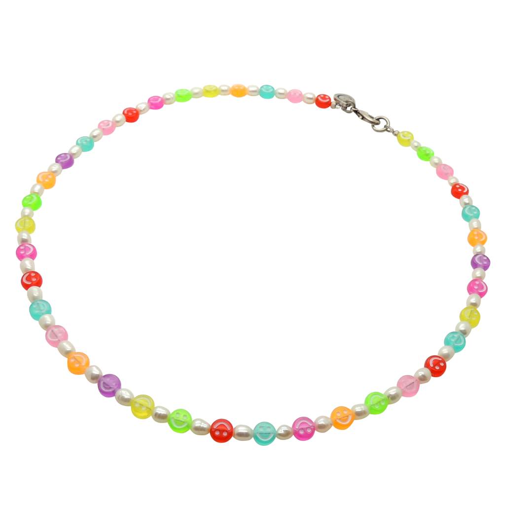 Dana Levy Multicolour Mini Smiley Charm Freshwater Pearl Necklace - Antique Silver 