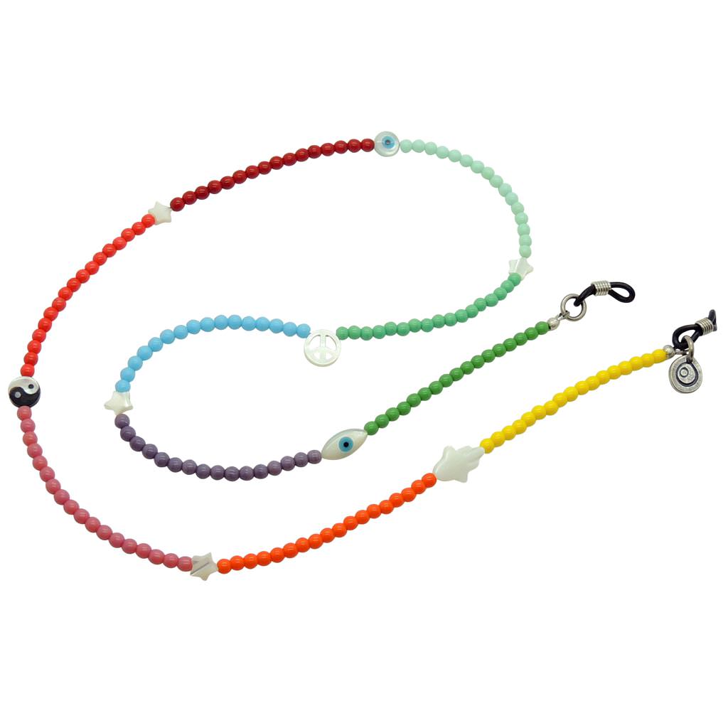Dana Levy Mother of Pearl Lucky Charms Rainbow Beaded Glasses Chain  - Antique Silver Plate