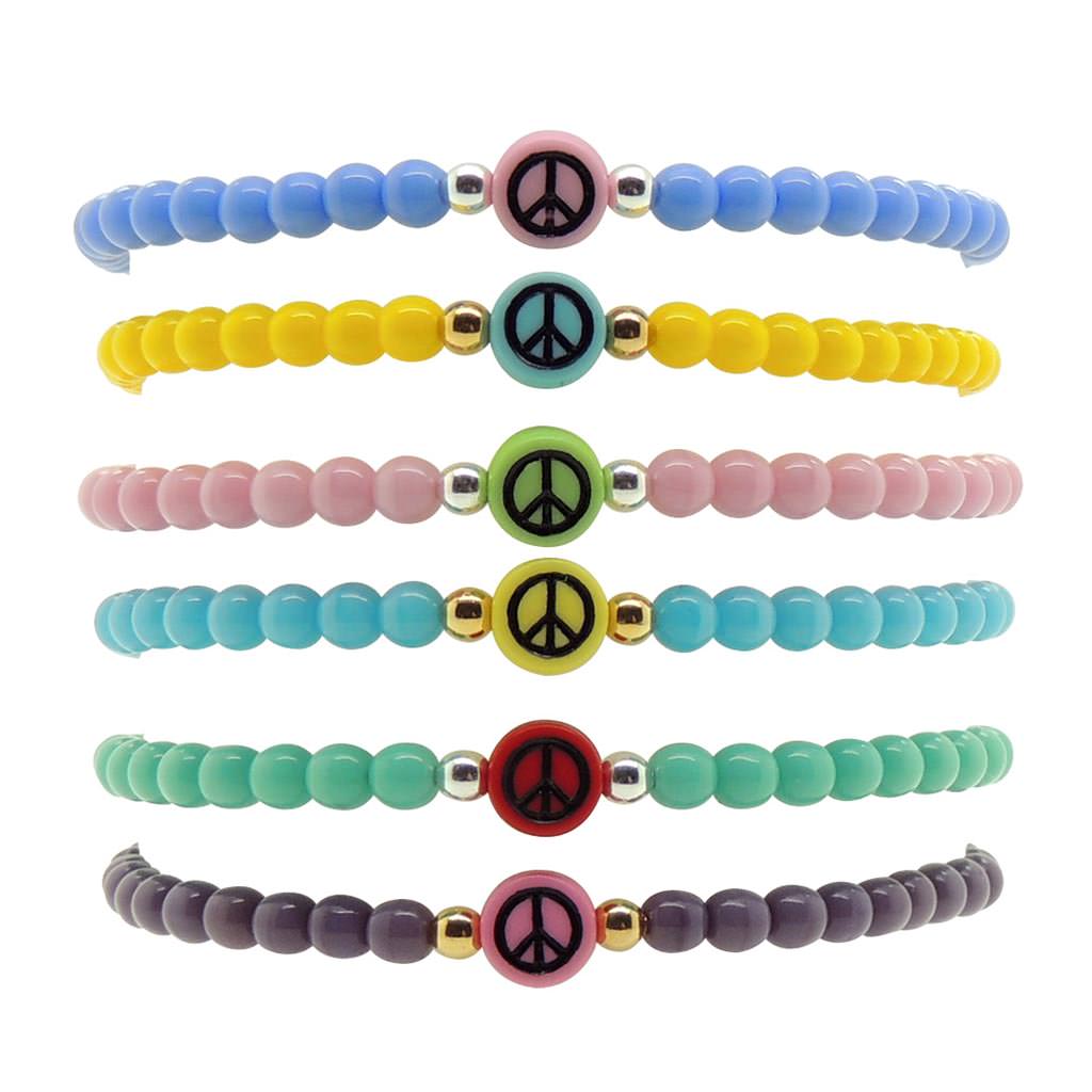 Dana Levy Multicolour Mini Peace Symbol Charm Glass Bead Bracelet - Group Stack