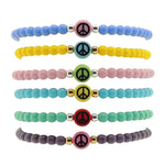 Dana Levy Multicolour Mini Peace Symbol Charm Glass Bead Bracelet - Group Stack