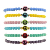 Dana Levy Multicolour Mini Peace Symbol Charm Glass Bead Bracelet - Group Stack