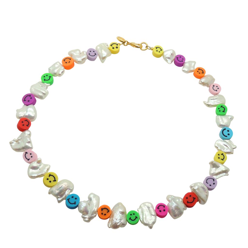 Dana Levy Multicolour Smiley Charm Freshwater Pearl Necklace