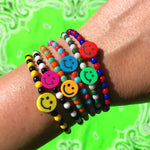 Dana Levy Multicolour Smiley Face Charm Dotty Glass Bead Bracelet - Colour Mix Wrist Stack