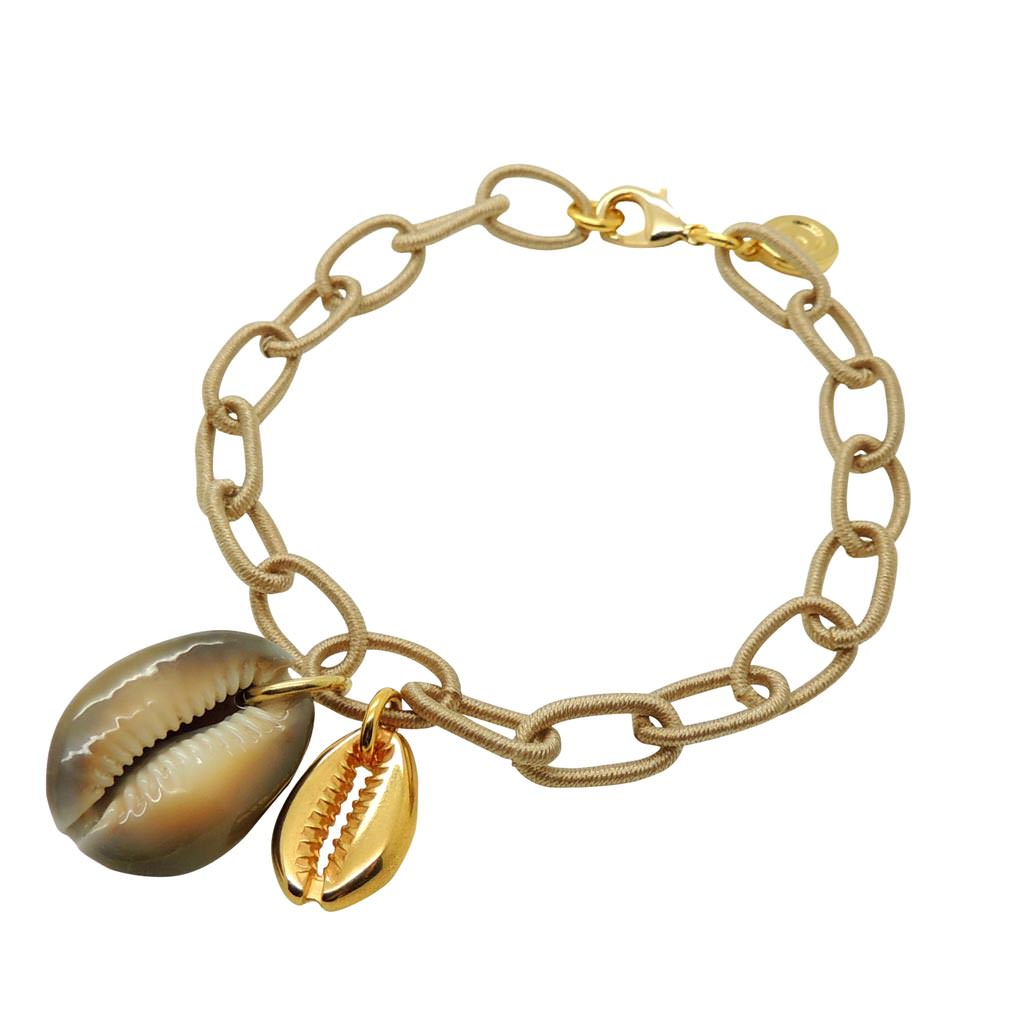 Dana Levy Tiger Cowrie Shell Charm Duo Woven Ankle Chain - Natural Chain