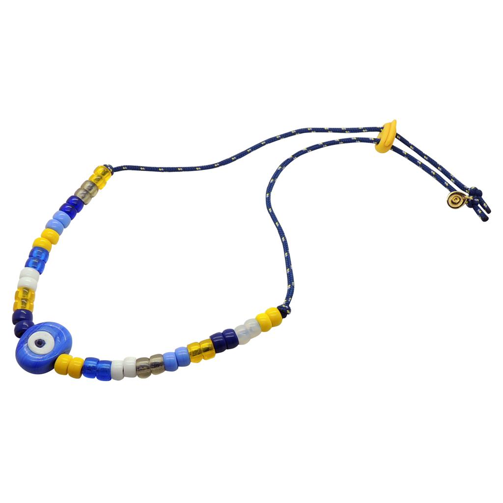 Dana Levy Multicolour Evil Eye Nugget Charm Candy Bead Nautical Cord Necklace - Opaque Azure Blue Eye Navy Blue Nautical Cord