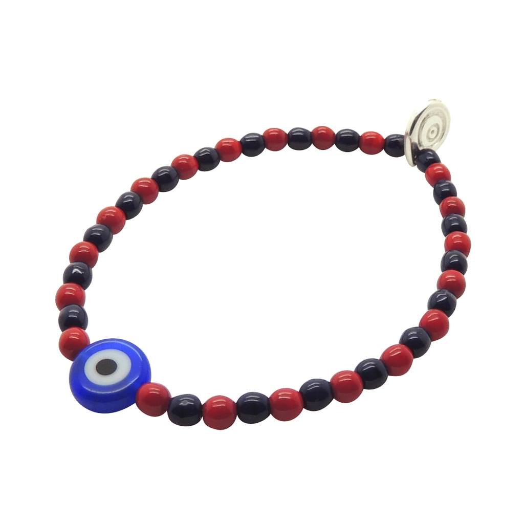 Dana Levy Two Tone Evil Eye Charm Glass Bead Bracelet - Royal Blue Eye - Red/Navy