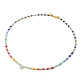Dana Levy Mother of Pearl Shell Zodiac Symbol Freshwater Pearl Rainbow Glass Bead Necklace - Sagittarius Gold Plate