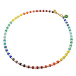 Dana Levy Evil Eye Charm Rainbow Spectrum Freshwater Pearl Necklace - Green Evil Eye / Gold Plate