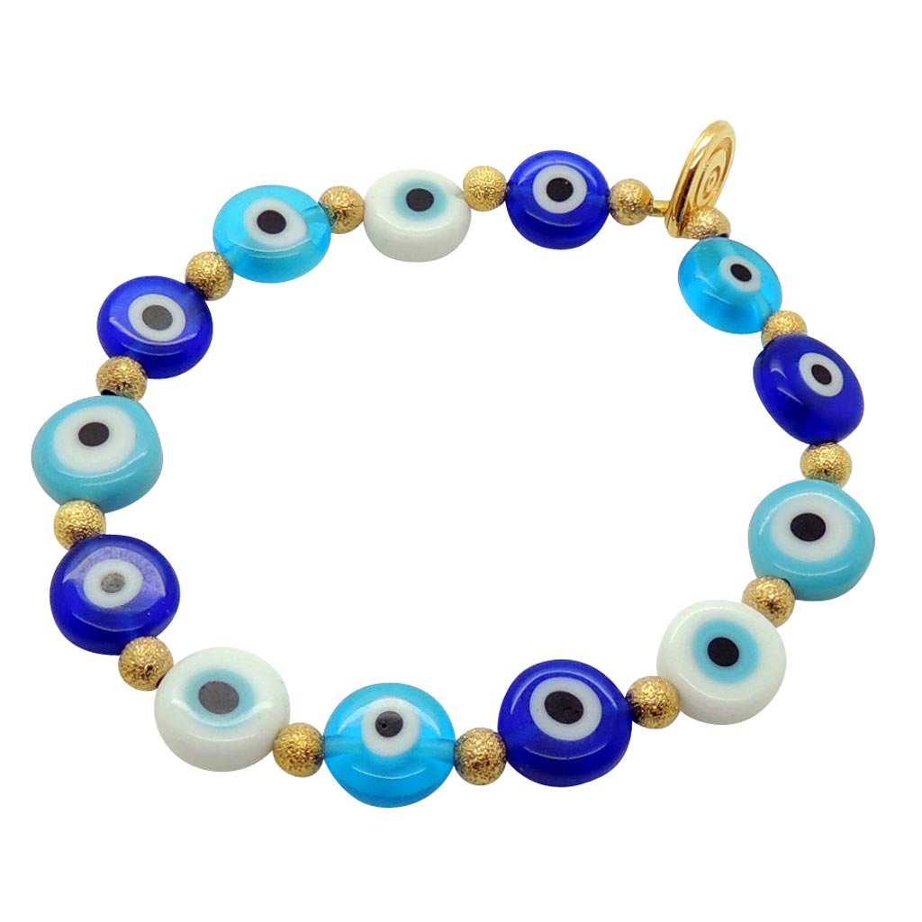Dana Levy Ocean Blue Glass Evil Eye Charm Bracelet - Gold Plate