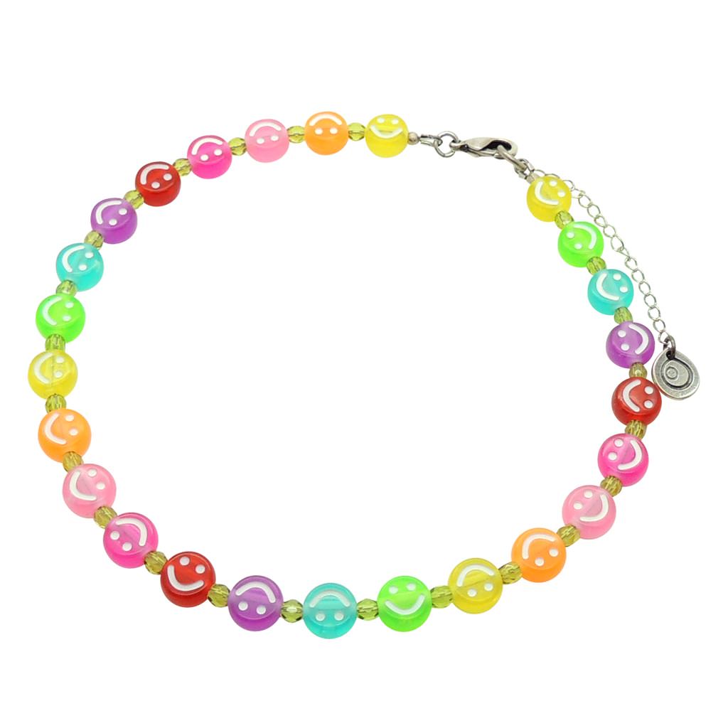 Dana Levy Maxi Ombre Rainbow Smiley Charm Faceted Glass Bead Choker - Olive