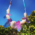 Dana Levy Ombre Quartz Crystal Charms Freshwater Pearl Beaded Necklace - Purple Blue Sky