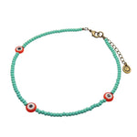 Dana Levy Evil Eye Charm Glass Bead Choker - Opaque Orange Evil Eye Charms /Aqua Glass Beads