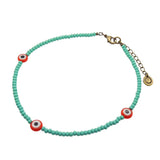 Dana Levy Evil Eye Charm Glass Bead Choker - Opaque Orange Evil Eye Charms /Aqua Glass Beads