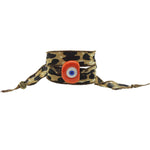 Dana Levy Multicolour Glass Evil Eye Amulet Wild Silk Ribbon Wrap Bracelet - Orange Evil Eye Brown Leopard Print Brown Trim