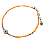 Dana Levy Ceramic Evil Eye Disc Charm Glass Bead Mix Choker - Pearlized Peach / Light Orange / Dark Grey / Dark Orange