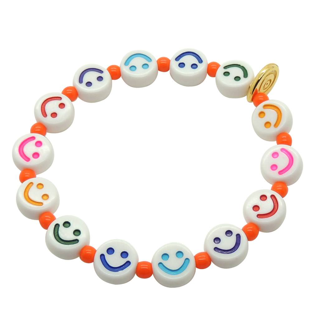 Dana Levy Maxi Opaque Smiley Charm Rainbow Glass Bead Bracelet - Orange 