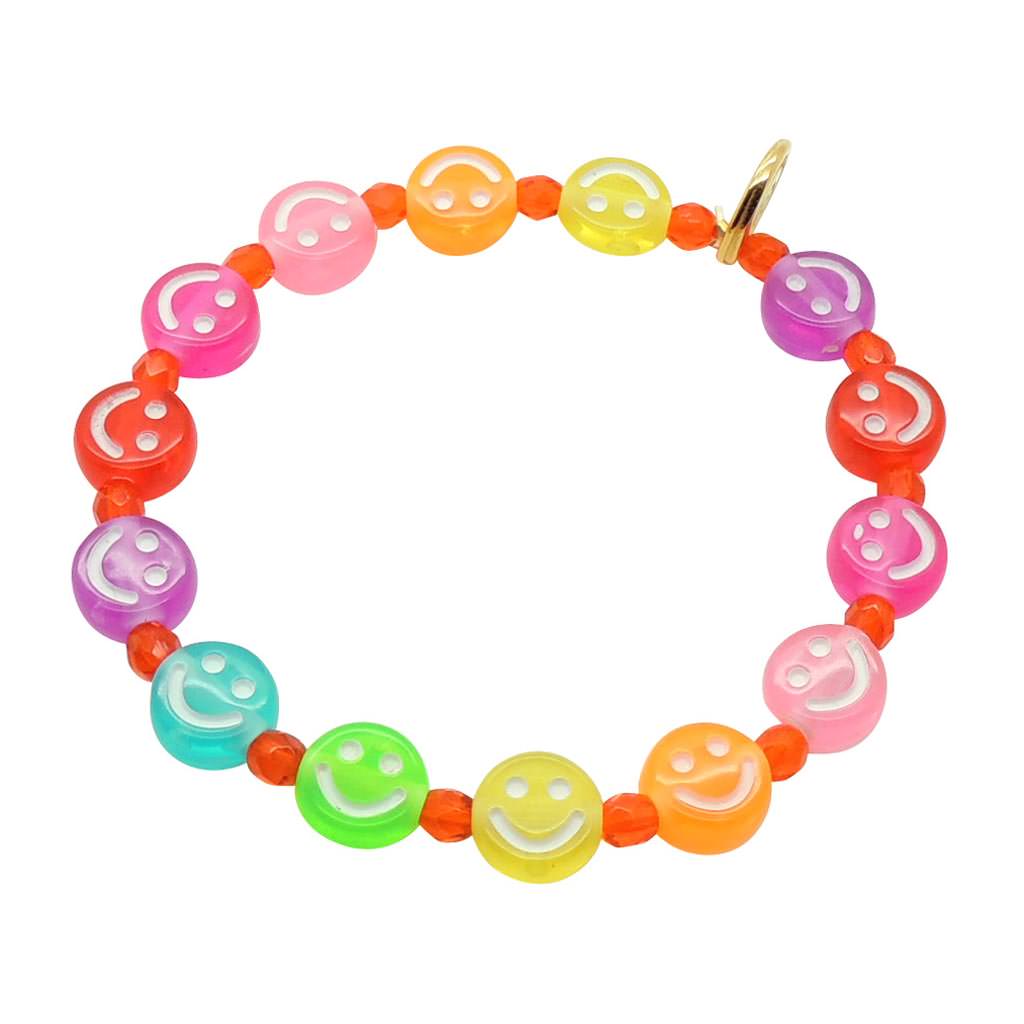 Dana Levy Rainbow Smiley Charm Faceted Glass Bead Bracelet - Bright Orange / Gold Plate