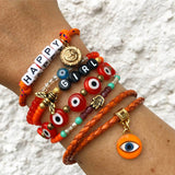 Dana Levy Personalised Name Alphabet Charm Cord Bracelet - Happy Orange Wrist Stack