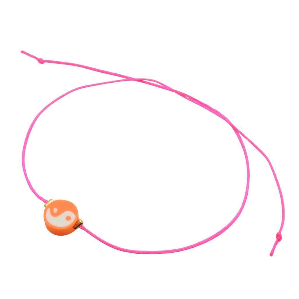 Dana Levy Men's Yin Yang Charm Cord Bracelet - Orange Yin Yang Charm / Neon Pink Cord