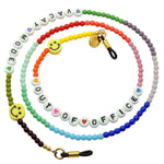 Dana Levy Personalised Alphabet Rainbow Glass Bead Glasses Chain - Out of Office Vacay Mode / Black Text on White Beads
