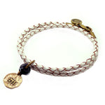 Dana Levy Kabbalah Blessing Evil Eye Double Leather Braid Bracelet - Ant. Gold White Mens 