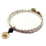 Dana Levy Kabbalah Blessing Evil Eye Double Leather Braid Bracelet - Ant. Gold White Mens 
