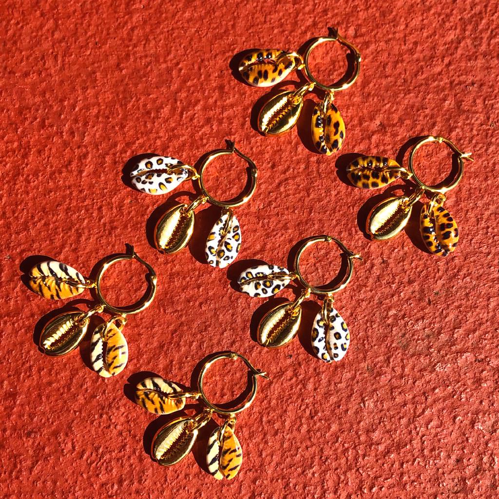 Dana Levy Tiger Print Midas Seashell Charm Trio Mini Hoop Earrings - Trio Print Mix