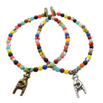 Dana Levy Mano Cornuto Hand Charm Balagan Glass Bead Bracelet - Antique Gold and Antique Silver Duo