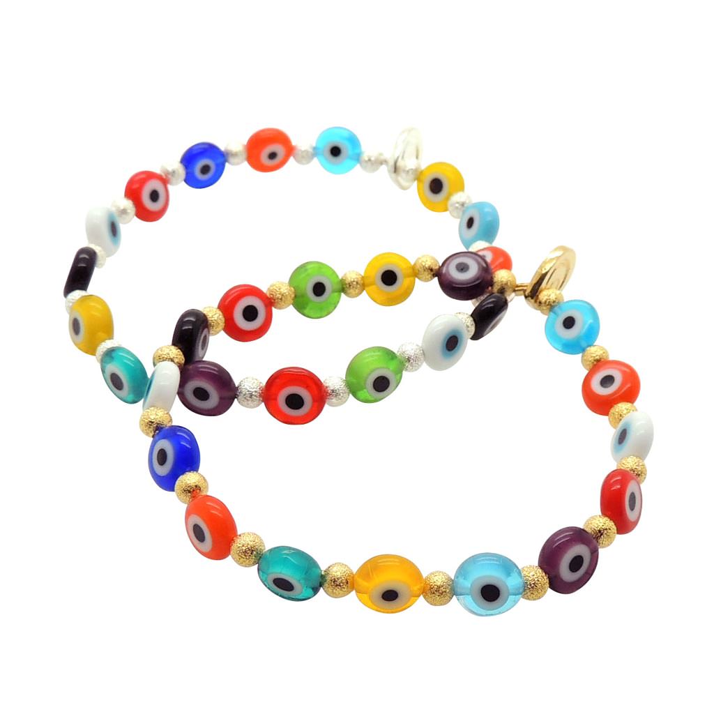 Dana Levy Mini Multicolour Evil Eye Charm Bracelet - Silver and Gold Plate