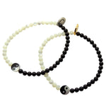 Dana Levy Yin Yang Charm Gemstone Duo Bracelet - Pair Antique Silver and Gold Plate