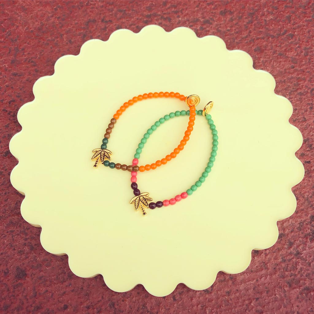 Dana Levy Palm Tree Charm Glass Bead Bracelet - Yellow Scallop Base