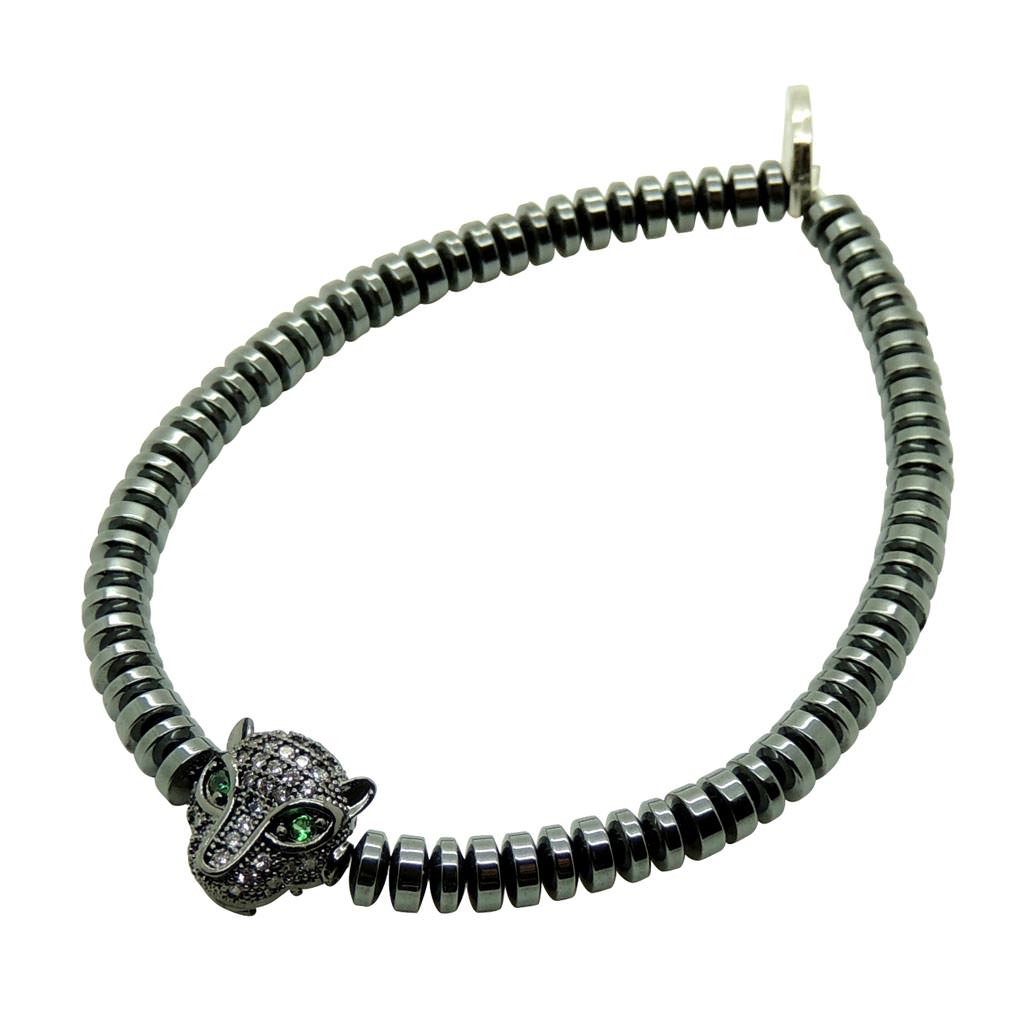 Dana Levy Men's Panther Charm Haematite Gemstone Bead Bracelet - Single