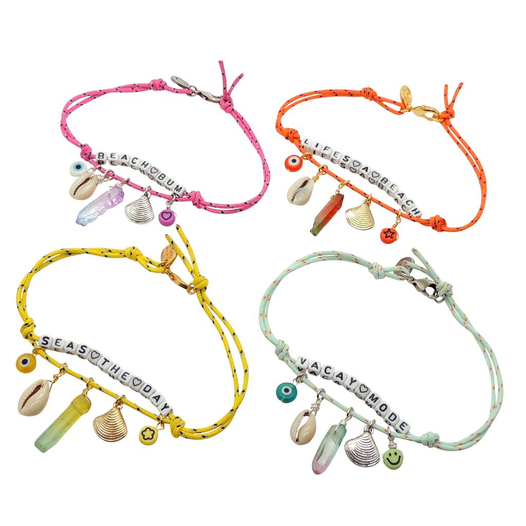 Dana Levy Treasure Island Nautical Cord Anklet - Group Pink Orange Yellow Mint