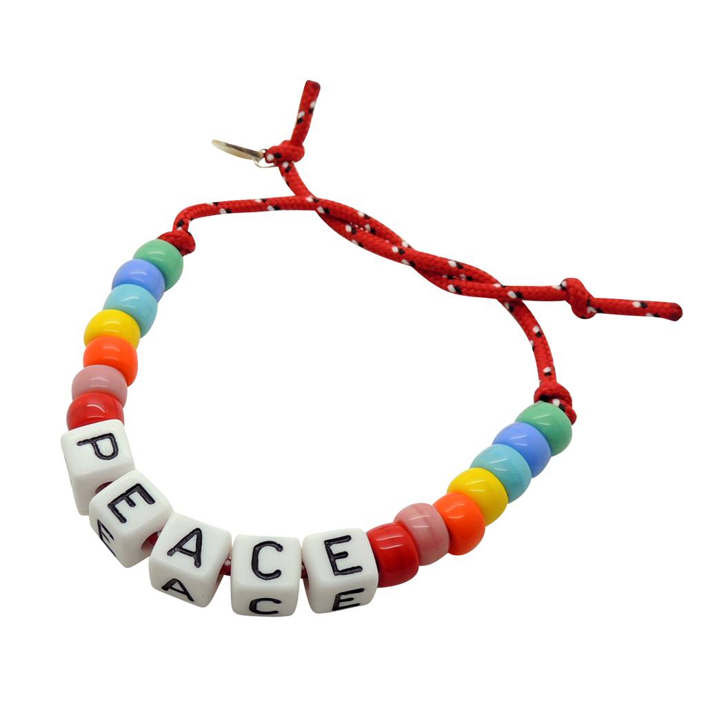Dana Levy Make a Wish Rainbow Abacus Cord Bracelet - Peace on Red Cord