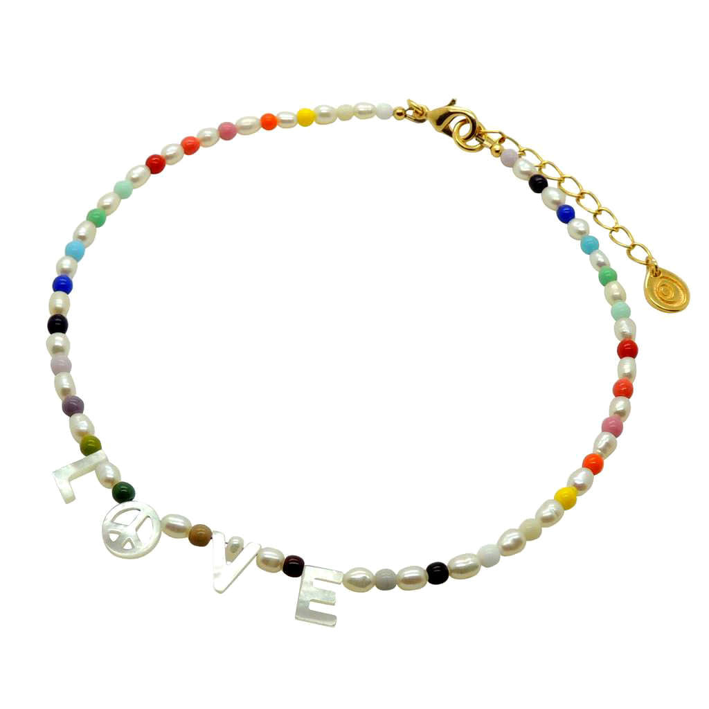 Dana Levy Peace and Love Rainbow Freshwater Pearl Choker - Gold Plate
