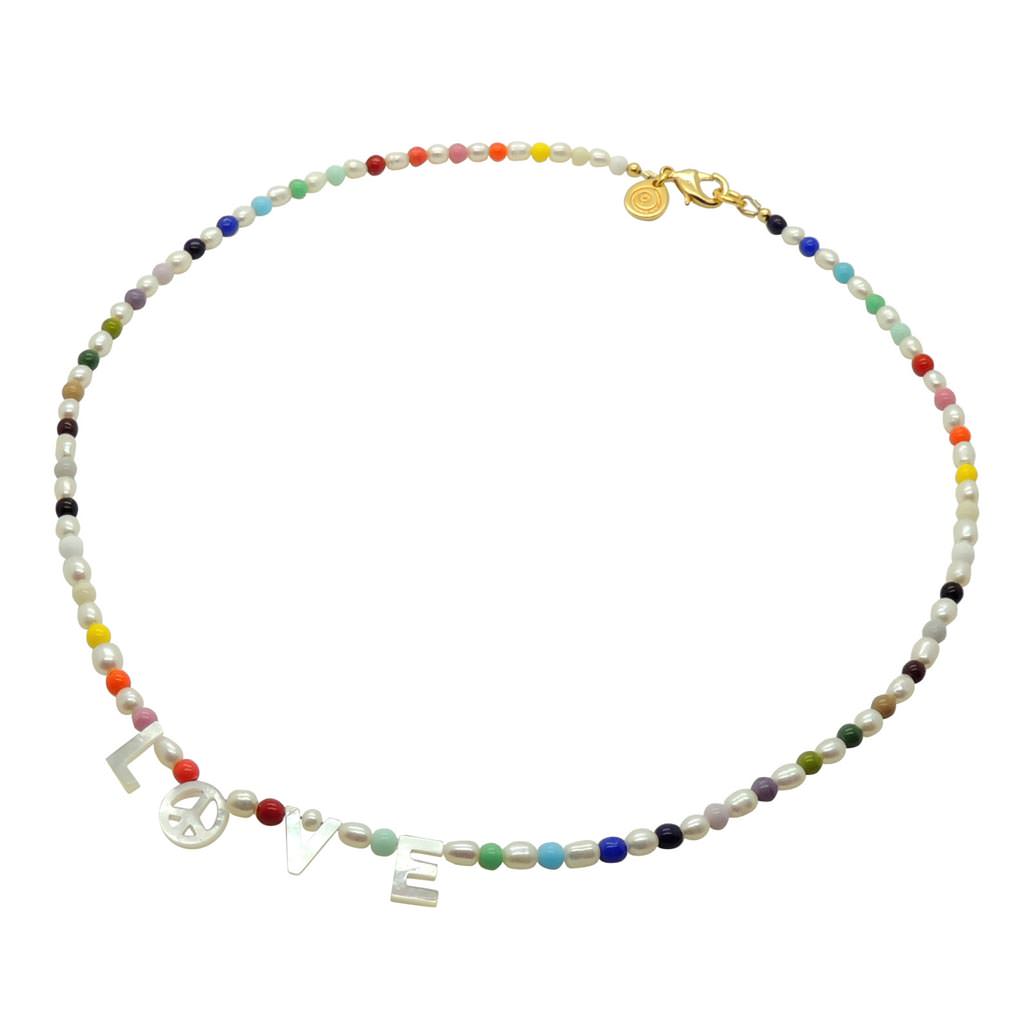 Dana Levy Peace and Love Rainbow Freshwater Pearl Necklace - Gold Plate 