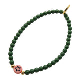 Dana Levy Multicolour Mini Star Symbol Charm Glass Bead Bracelet - Peach Star / Gold Plate / Forest Green Glass Beads