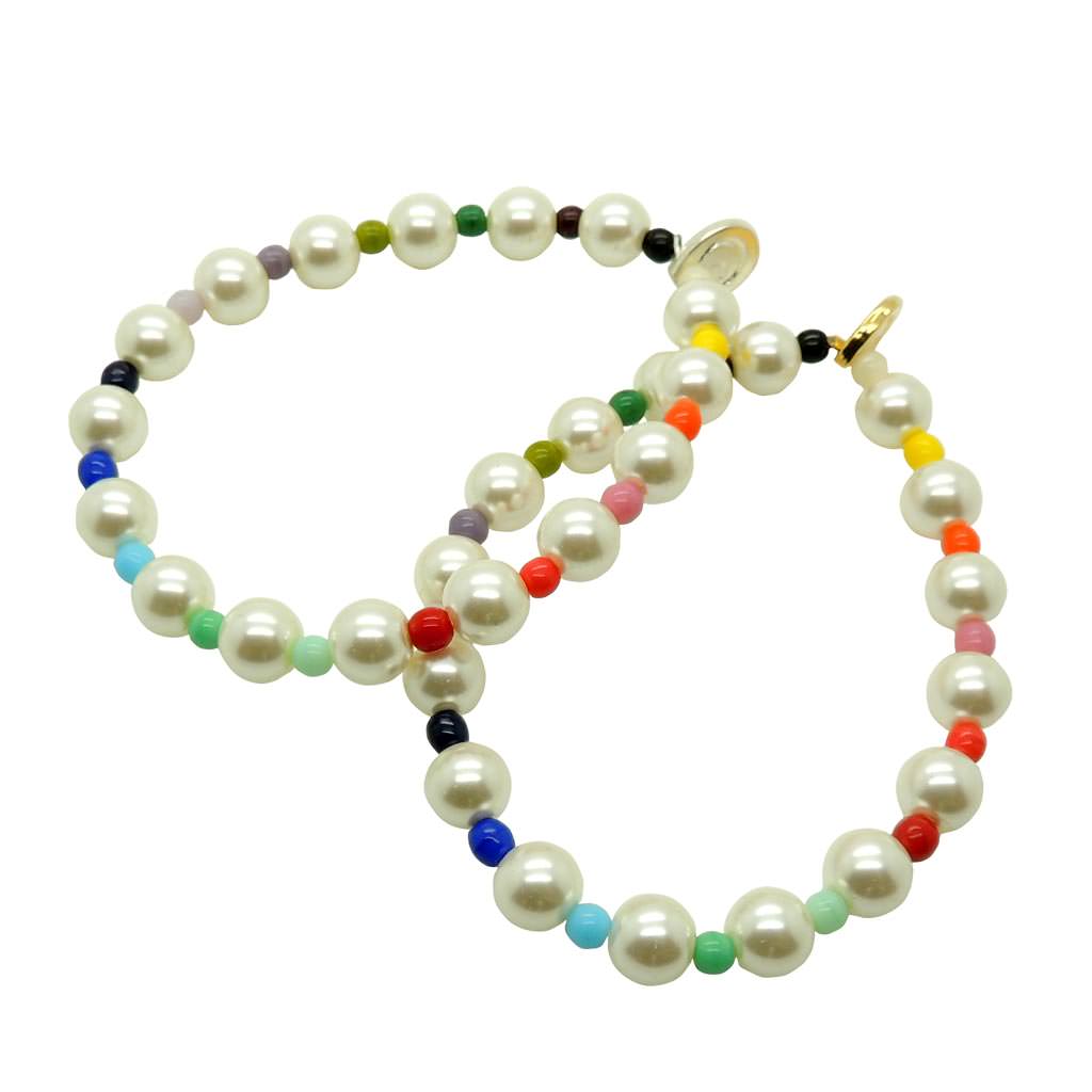 Dana Levy Rainbow Pearl Charm Glass Bead Bracelet - Shiny Silver and Gold Plate