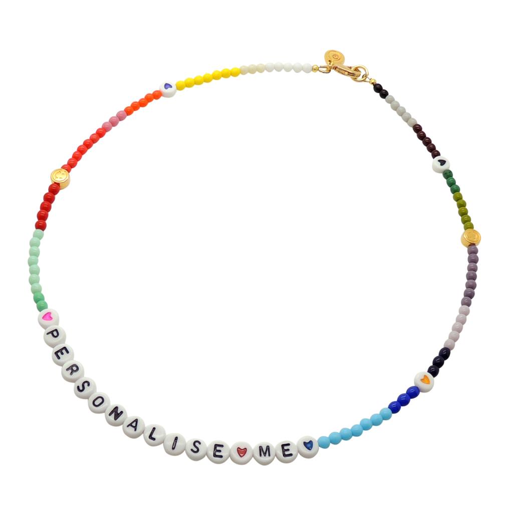 Dana Levy DIY Personalised Name Alphabet Rainbow Beaded Necklace - White Letters Black Text