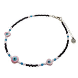 Dana Levy Ceramic Evil Eye Heart to Heart Charm Glass Bead Mix Choker - Pearlized Pink / Black / Baby Pink / Capri 