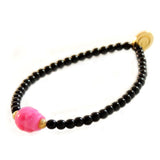 Dana Levy Colour Skull Charm Glass Bead Bracelet - Pink Black