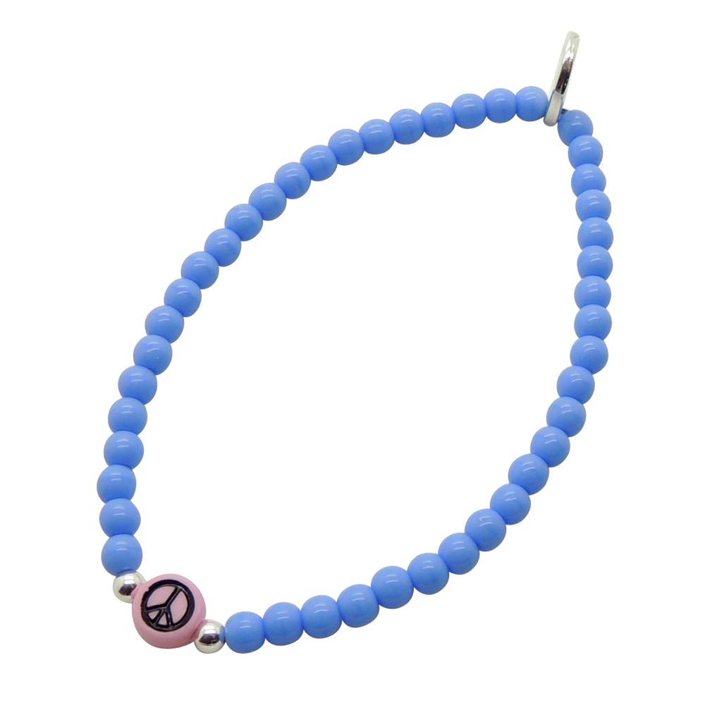 Dana Levy Multicolour Mini Peace Symbol Charm Glass Bead Bracelet - Pink Peace Symbol / Silver Plate / Cornflower Blue