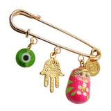 Dana Levy Matryoshka Russian Doll Amulet Brooch - Gold with Pink Doll