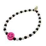 Dana Levy Multicolour Smiley Face Charm Dotty Glass Bead Bracelet - Bright Pink Smiley - Black/White